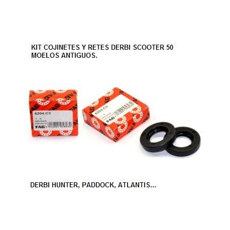 Kit cojinetes y retenes cigueñal Derbi Hunter, Paddock, Predator... 